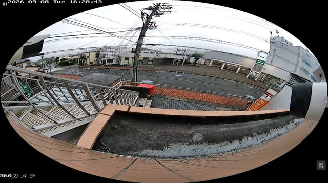 超広角カメラの魚眼表示サンプル。360度の全方位が1画面に写っている
